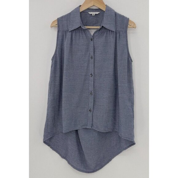 CAbi Drape Keyhole Back Chambray Shirt Sleeveless Top Hi Low Blouse M See Photo - Picture 1 of 13